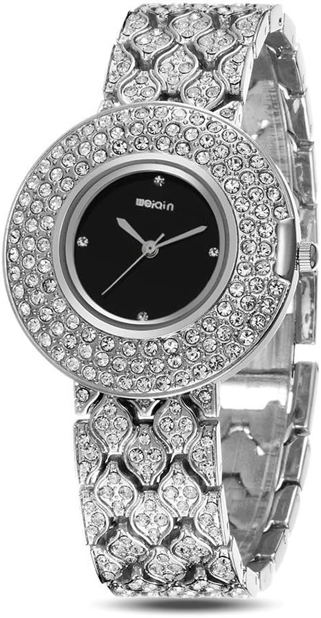 Fashion Ladies Silver Diamond Bracelet Wristwatch, Stainless Steel Strap Bling Bling Crystal Watches for Woman, Elegant Shining Rhinestone Dress Watches