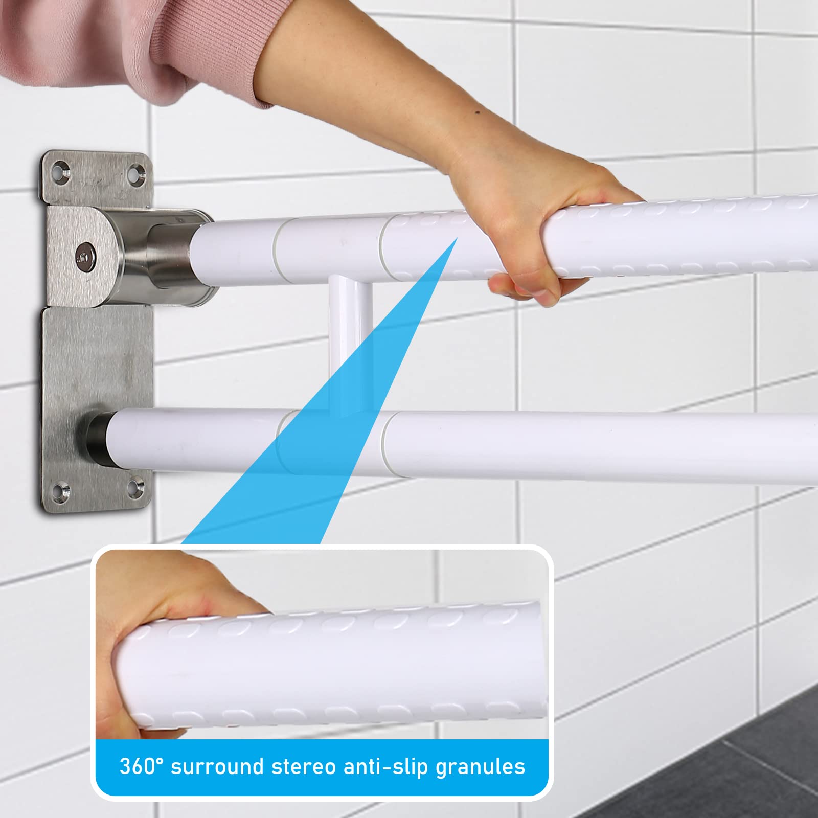 Barra Abatible Baño Minusvalido, Barra de Apoyo Para Baño Agarre Inodoro Barras Asidero, Pasamanos Barandilla Baño WC, 150KG Asas de Ducha Antideslizantes Handicap pasamanos de Baño Apoyabrazos