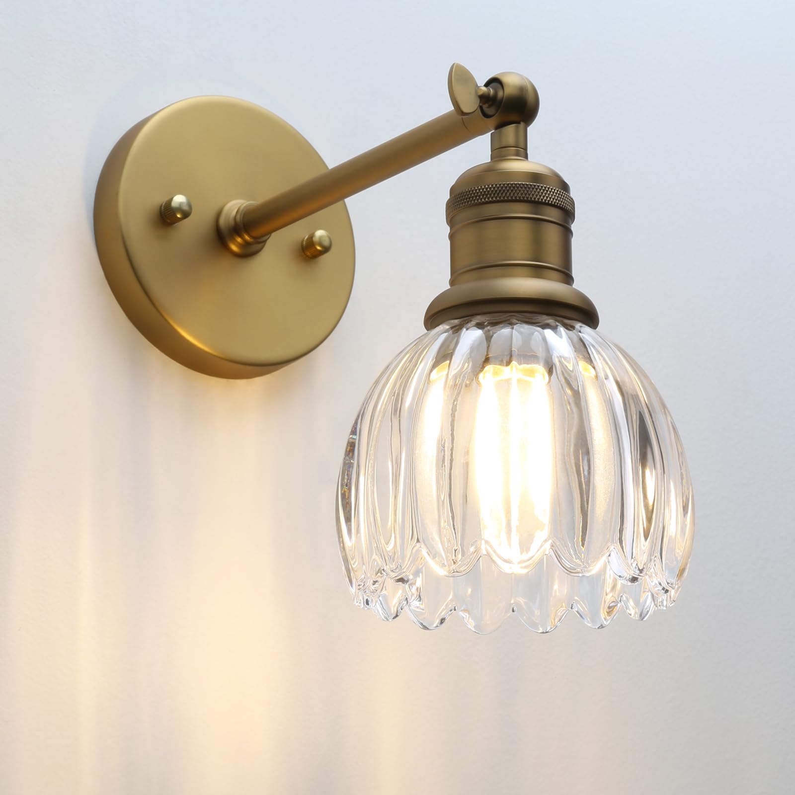 Yosoan Industrial Wall Sconce Light with Tulip Glass Lampshade,Vintage Wall Lamp for Kitchen Bedside Bedroom Living Room Doorway (Antique)
