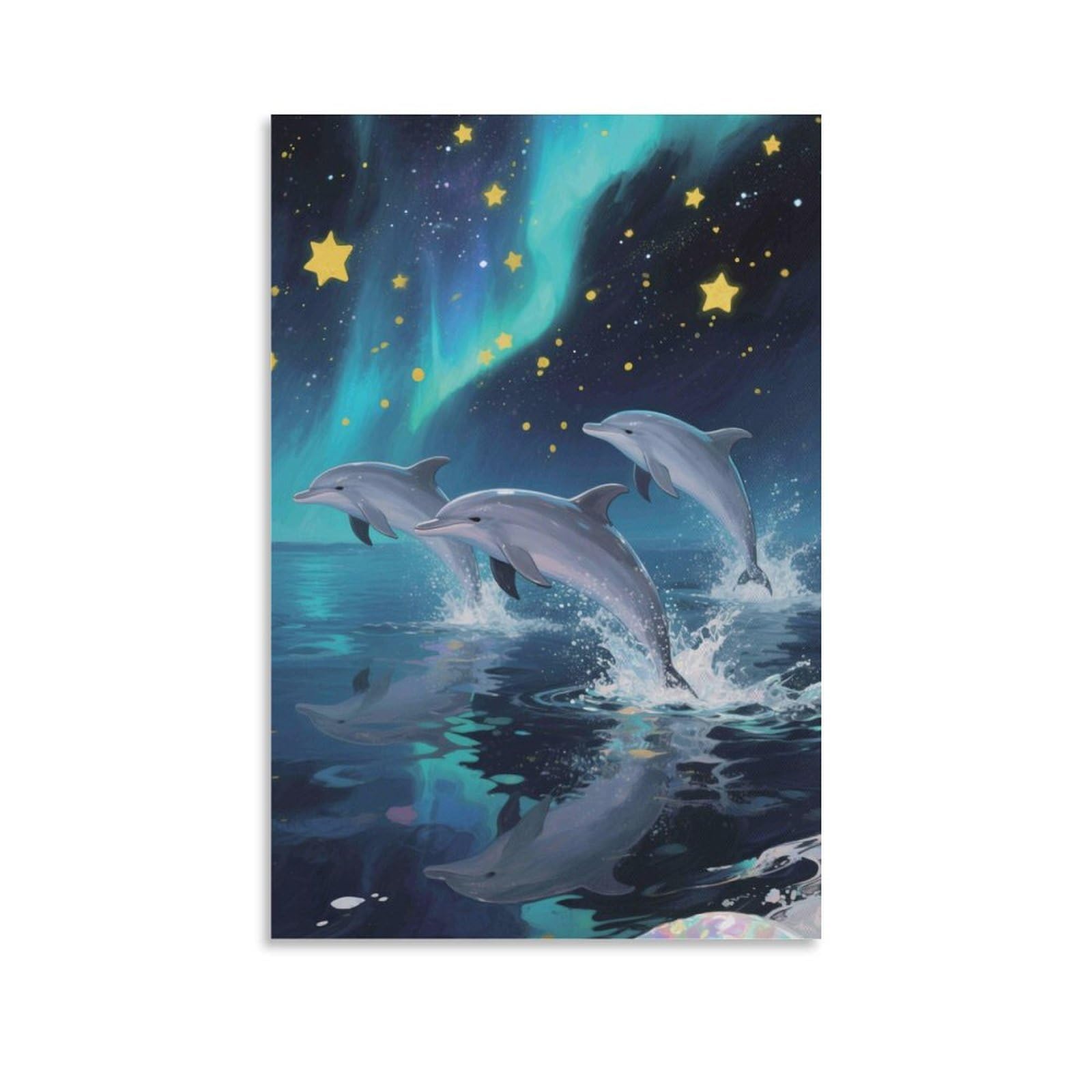 DHBANEIOK Dolphins Jumping Starry Sky Wall Decor Poster Giclee Canvas Prints Modern Wall Art Picture Wall Hanging for Office Gym Living Room Decor 08x12inch(20x30cm)