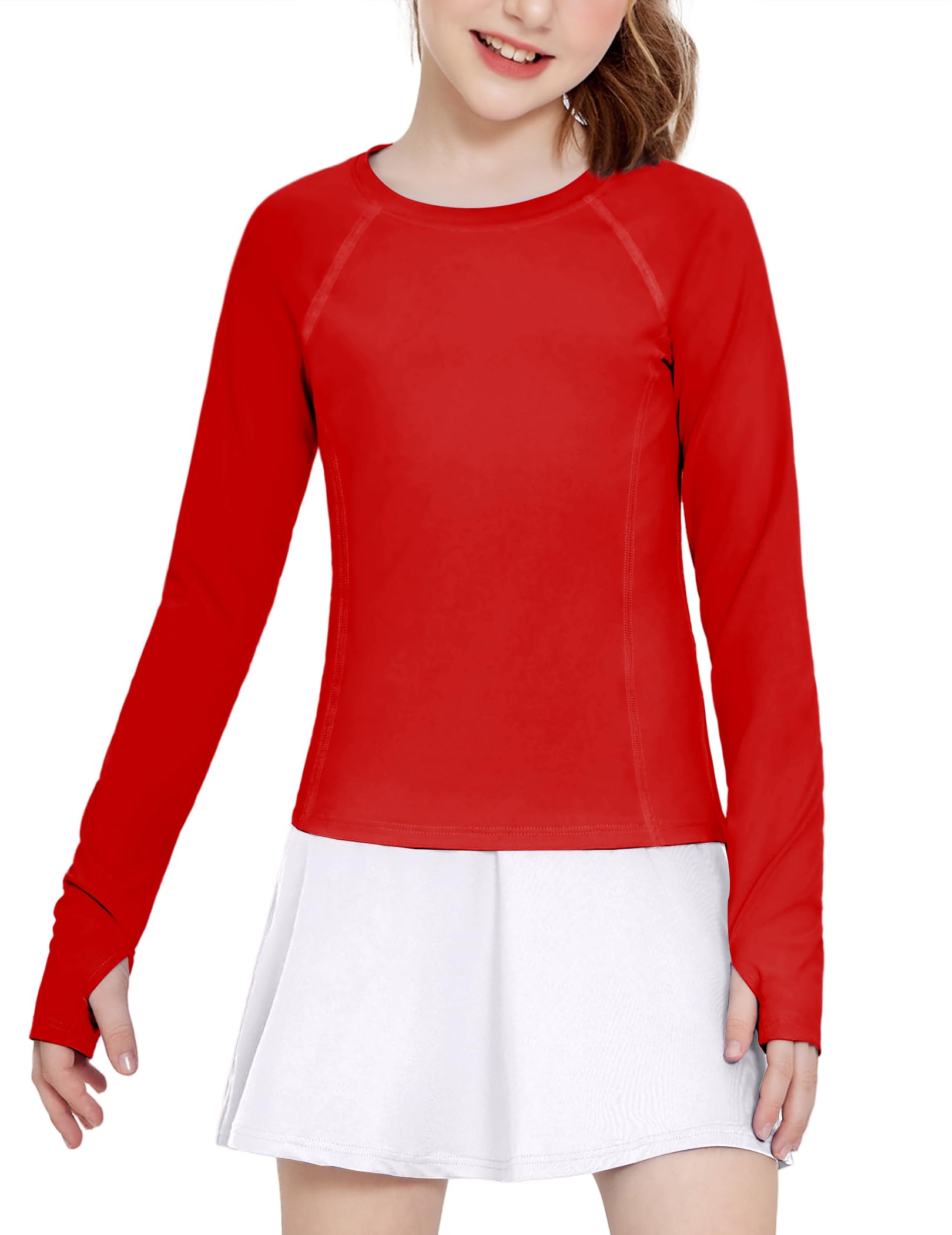 Zaclotre Girls Long Sleeve Shirts with Thumb Holes Kids Athletic Top Tees