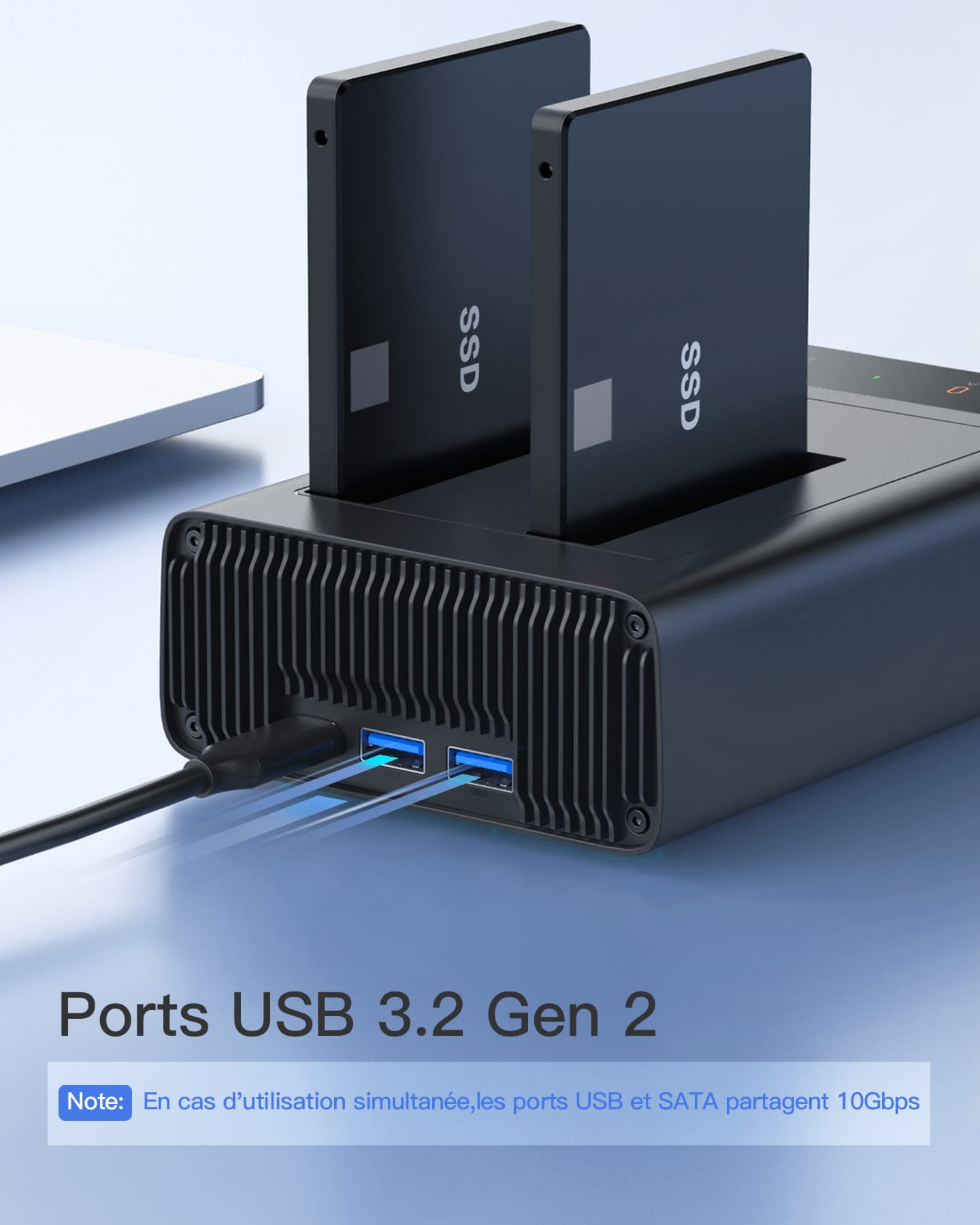 Inateck Station d'accueil USB 3.2 Gen 2, Uniquement pour SSD/HDD SATA de 2,5 Pouces, avec Logiciel de Clonage, FD2025
