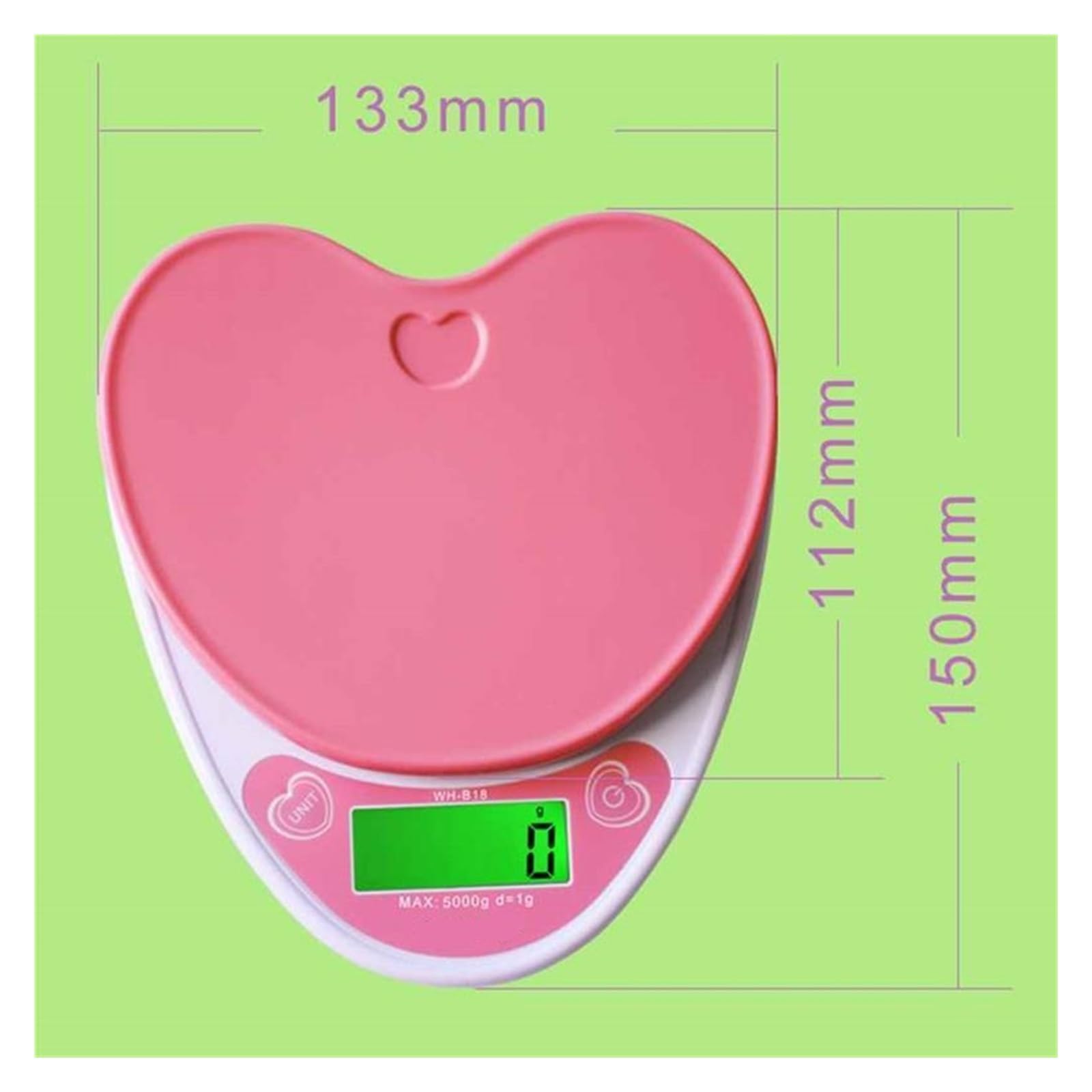5kg 1g Lovely Heart Shaped Cyfrowa Waga Kuchenna LCD Food Wagi Elektroniczne Gotowanie Dieta Ławka Do Ważenia(Purple)