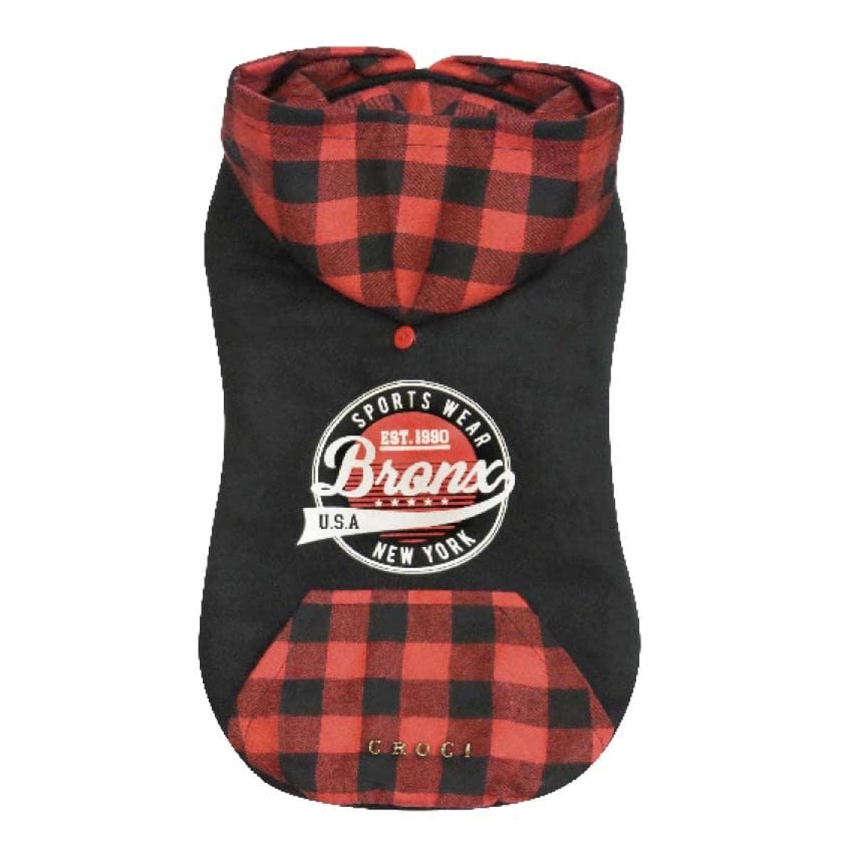Croci Felpa per cani con cappuccio Bronx Black, taglia dorso 35 cm, regolabile con chiusura in velcro, con elastici e foro per guinzaglio e pettorina, colore nero
