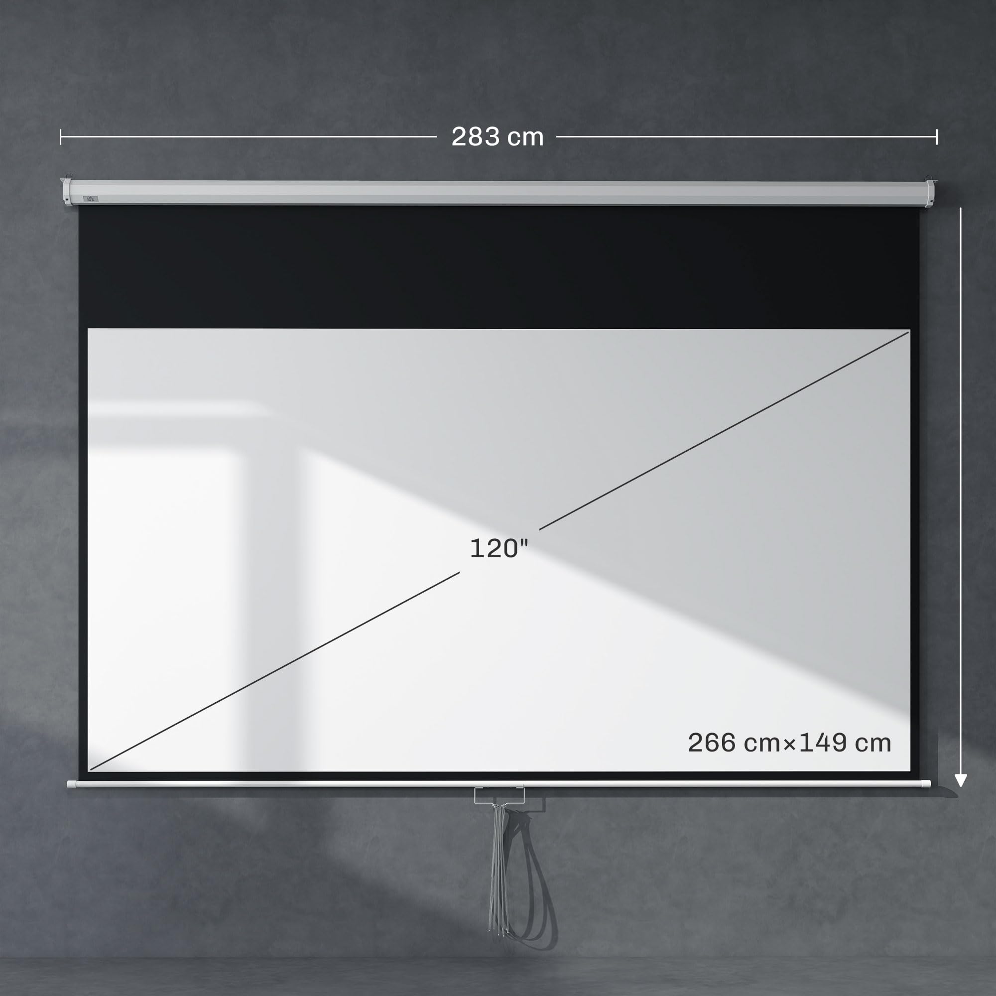 HOMCOM Telo Proiettore da 120 Pollici 4K HD Formato 16:9 con Fissaggio a Muro e Soffitto, Schermo Proiettore in Metallo, Grandangolo di 160 Gradi, per Casa, Home, Cinema, Esterno, Bianco