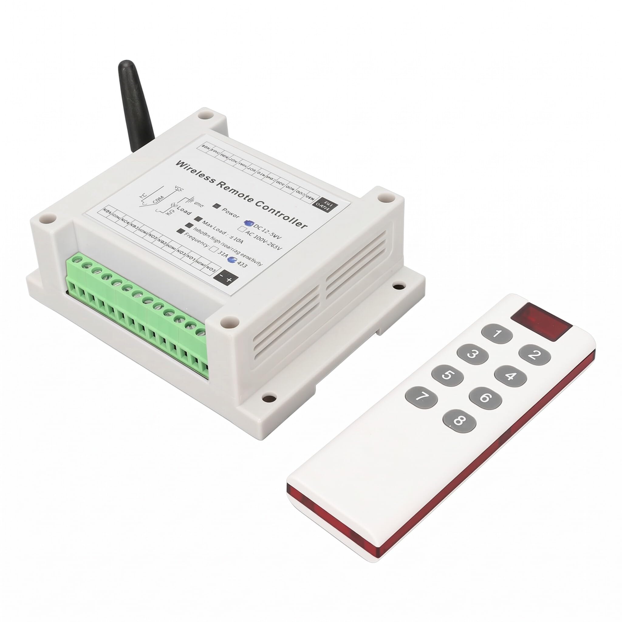 Relè Interruttore Remoto, DC12V 36V 8 Canali Wireless Modulo Relè con Trasmettitore 433 Mhz per Sollevatore Finestra Cancello Barriere