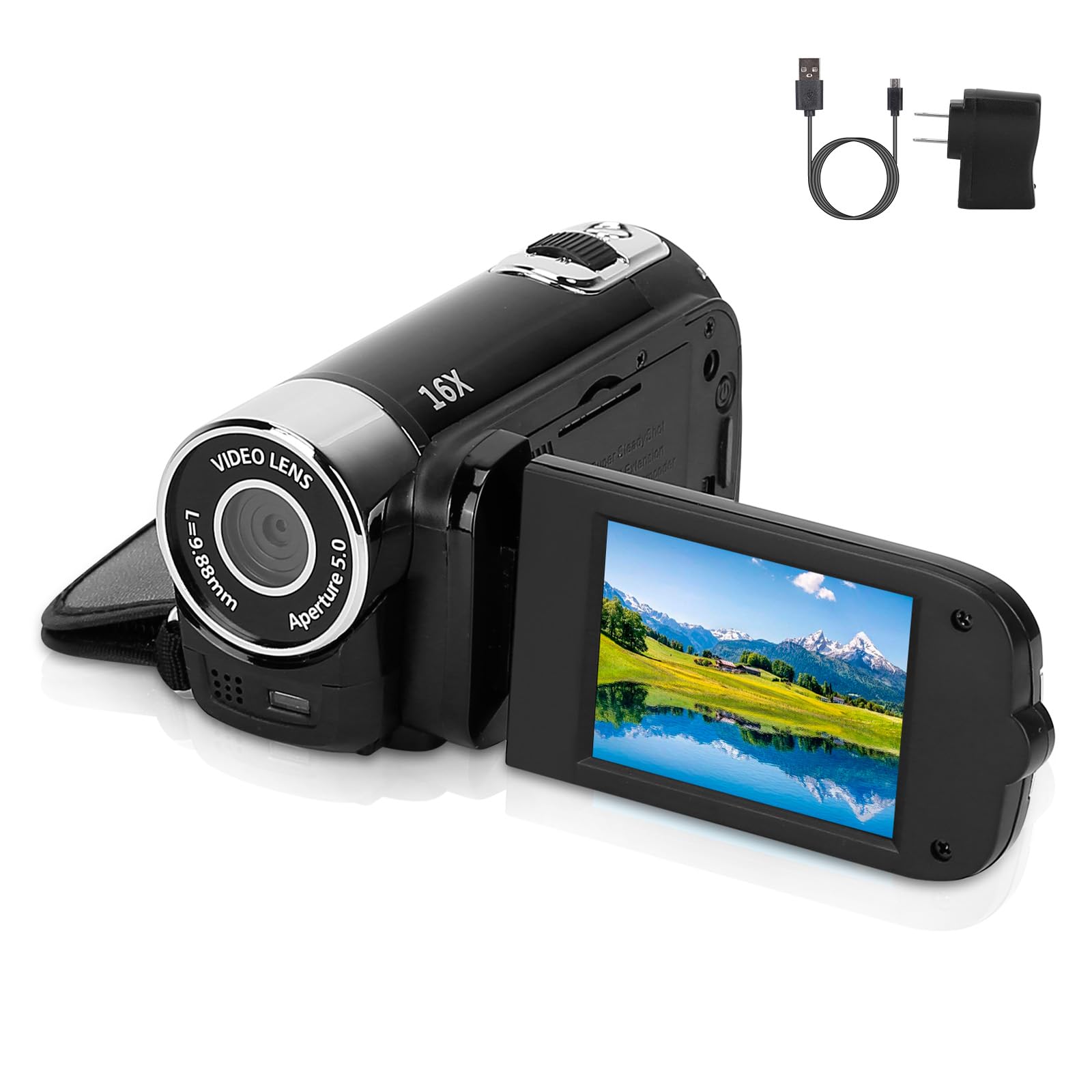 Zorpupoa Video Camera Camcorder, 1080P High Definition Digital Camcorder with Fill Light Selfie, Rechargeable 270°Rotation Camcorder Camera (Black)