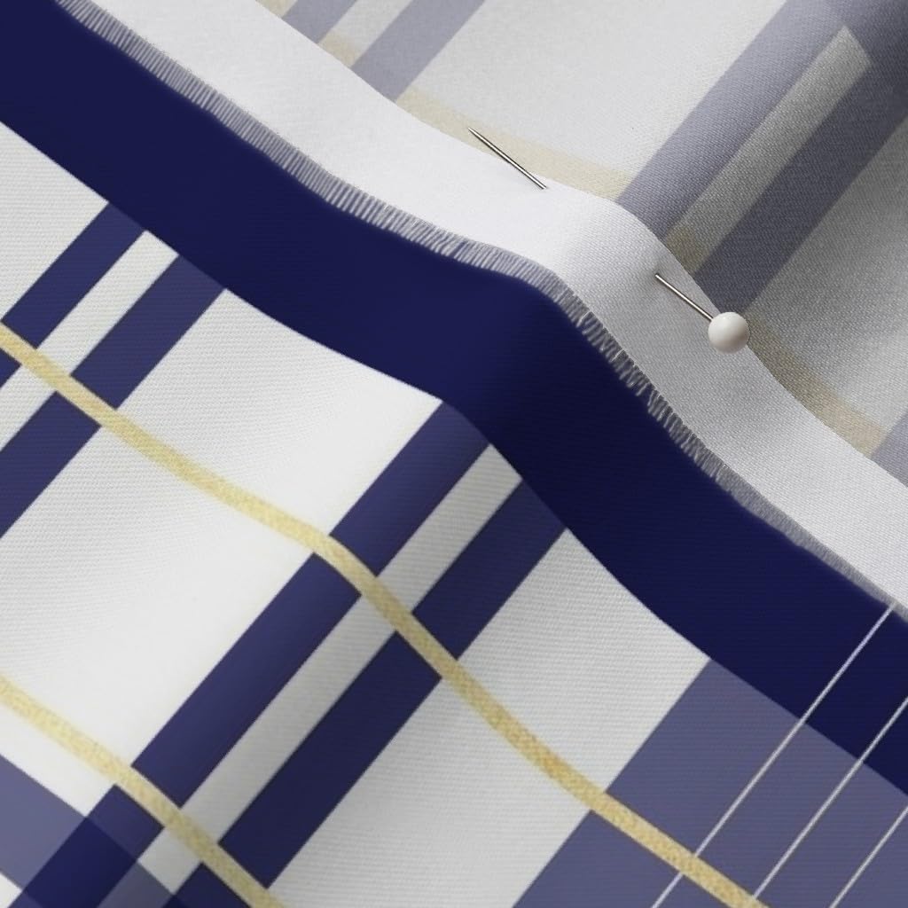 Spoonflower Fabric - Navy Blue Gold Plaid Buffalo Check Damn Yellow Printed on Organic Cotton Sateen Fabric by The Yard - Sewing Quilting Apparel Home Decor