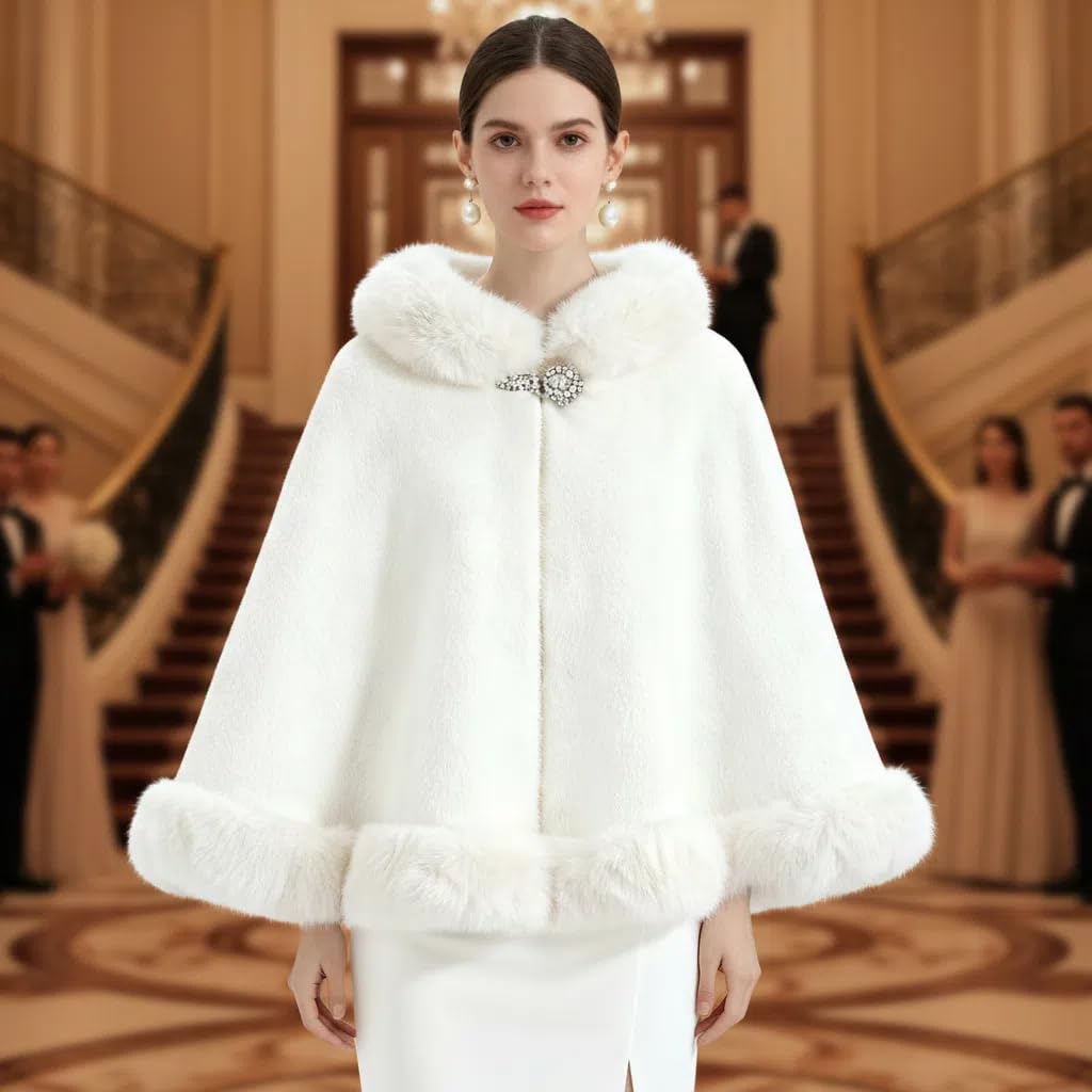 Chale Femme Cape En Maille Cardigan Vintage Pour Femme Poncho Châle Élégant En Fausse Fourrure Veste D'Hiver Grande Taille Étole Pour La Mariée Et Les Demoiselles D'Honneur Boléro