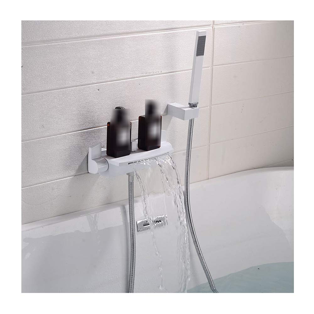 JYBNBBE Wall Mounted Waterfall Bathtub Faucet with Handheld Shower, Brass Bathtub Faucet Shower Set Cold And Hot Bathtub Mixer Tap for Bathroom, Hotel,white