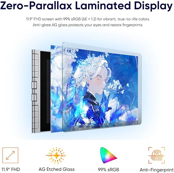 XPPen Artist 12 3rd 11.9 Drawing Tablet with Screen - 16K Pressure X4 Smart Chip Magnetic Stylus, Full-Laminated Anti-Glare Etched Glass, One-Cable Connection, for Beginner Art Learning (Silver)