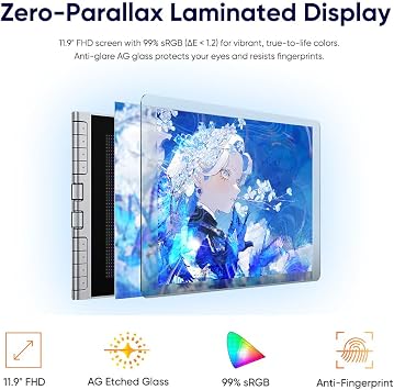 XPPen Artist 12 3rd 11.9 Drawing Tablet with Screen - 16K Pressure X4 Smart Chip Magnetic Stylus, Full-Laminated Anti-Glare Etched Glass, One-Cable Connection, for Beginner Art Learning (Silver)