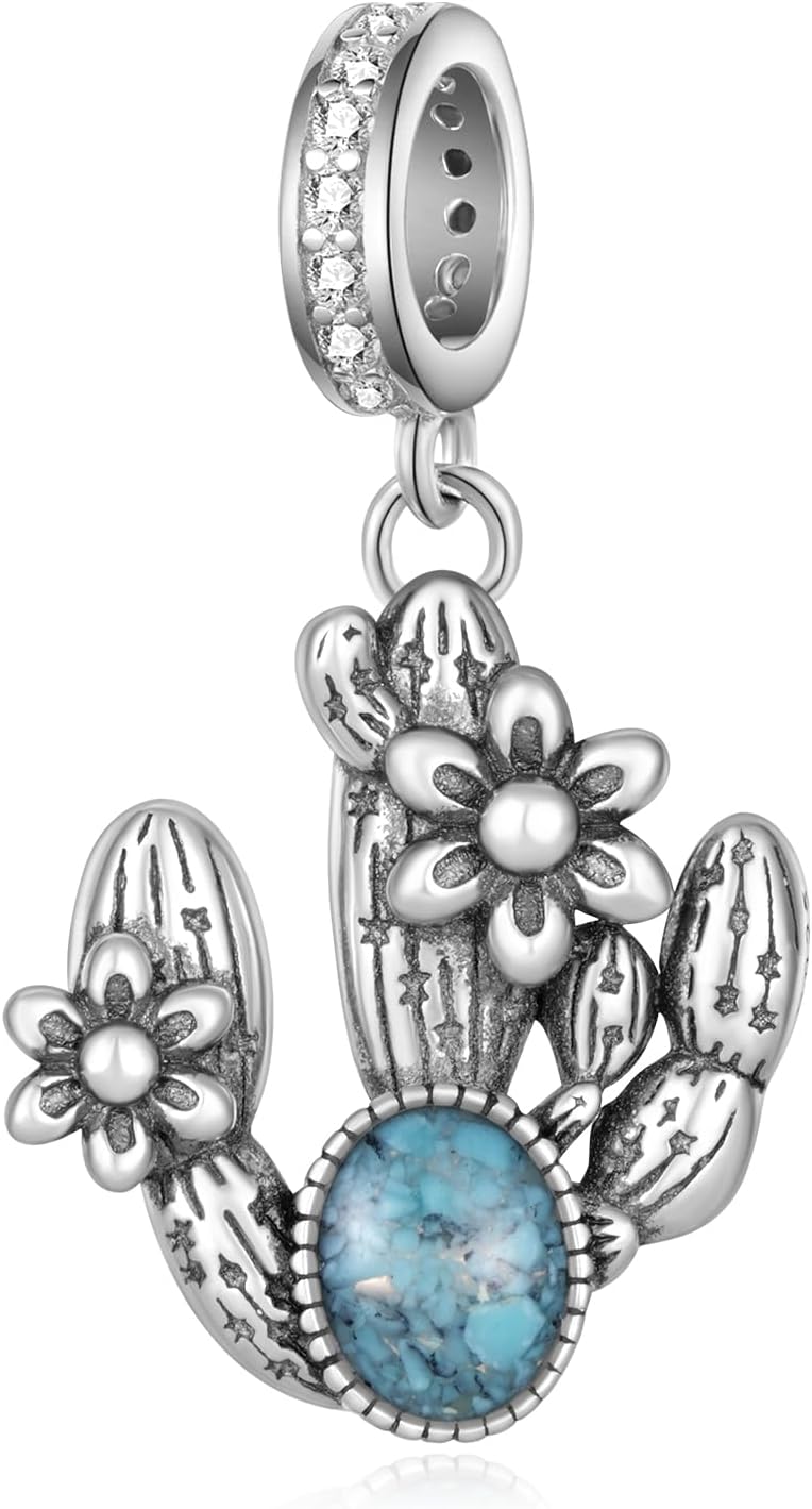Cactus Gifts 925 Sterling Silver Western Charms Turquoise Jewelry Cactus Decorations for Women
