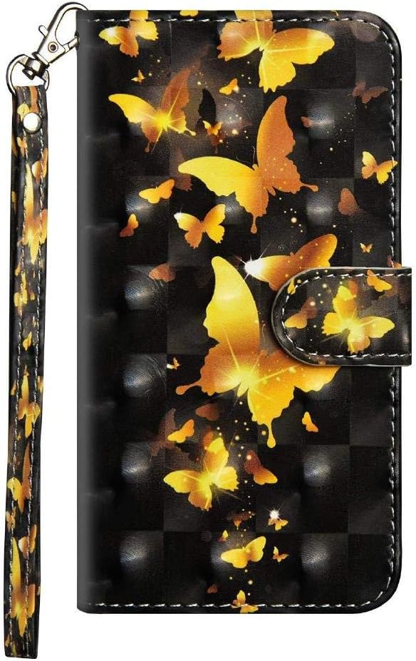 Veapero Samsung Galaxy A7 2018 Case, 3D PU Leather Shockproof Case Cover Flip Wallet Notebook Case Phone Case with Kickstand Magnetic Card Holder Slot Protective Skin,Gold butterfly