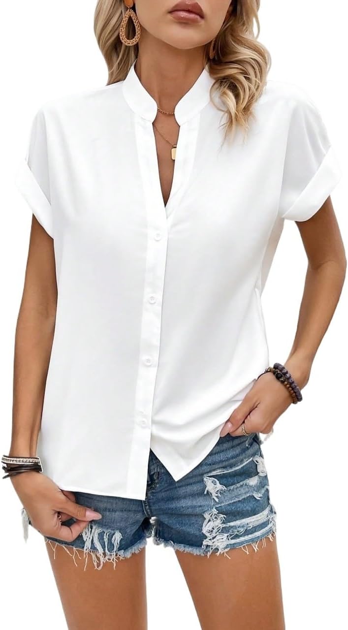 Women's Classic-Fit Shirt Color Batwing Short Sleeve Blouse