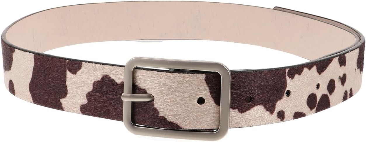 minkissy Cow Print Belt for Women Casual PU Leather-Belt Adjustable Pants Cool Western Belt Animal Print Waistband for Women Girls Brown 39.30X1.14X0.47inch