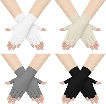 Sureio 4 Pairs Sun Protection UV Gloves for Women Fingerless Hand UV Protection Glove for Gel Manicures Summer Driving Biking