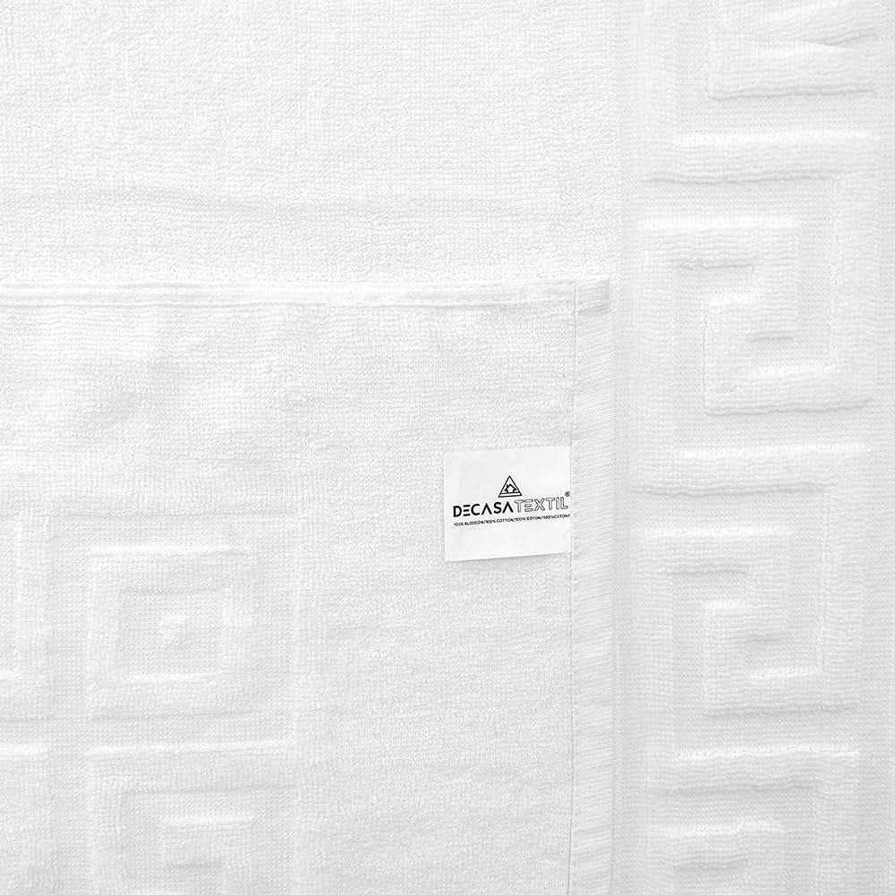 DECASATEXTIL Pack de 4 Alfombras Baño 50x70 cm - 100% Algodón Suave y Absorbente - 500GSM - 100% Algodón Suave y Absorbente - Tapete Ducha Blanco Estilo Toalla - Alfombrilla Baño