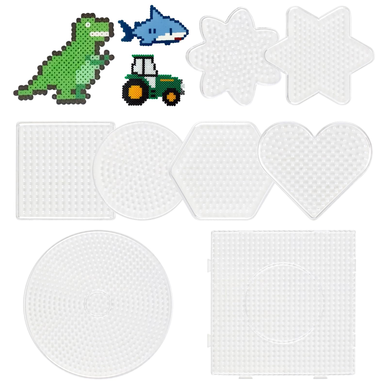 Bügelperlen Platten, 5mm Bügelperlen Vorlagen, 8 Stück Steckperlen Schablonen in Vielen Formen, Bastelperlen Steckplatten, Stiftplatten Set-Quadrat Rund Herz Stern ab 3 Jahre Kinder