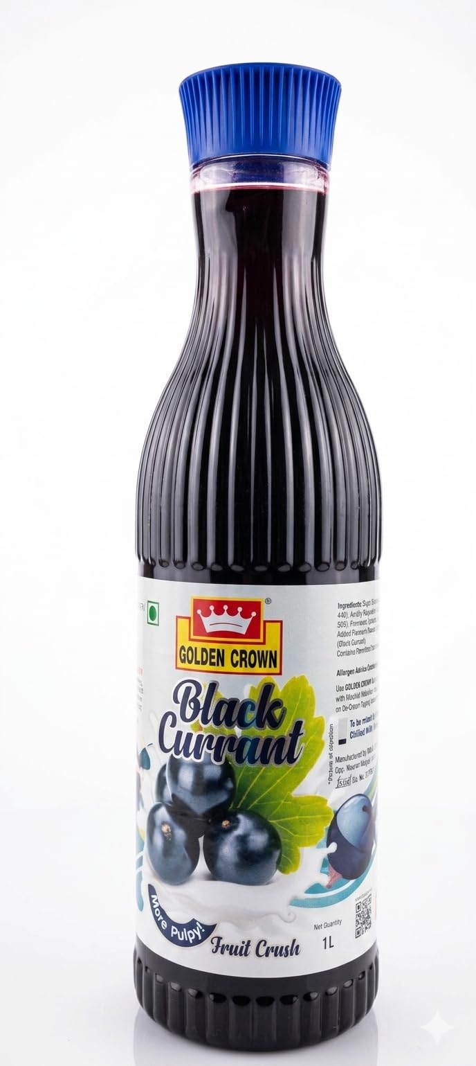 Golden Crown Black Currant Fruit Crush | Premium Rich & Pulpy Fruit Syrup for Mocktails, Milkshakes, Ice Cream Toppings & Desserts | 1 Liter-image-21