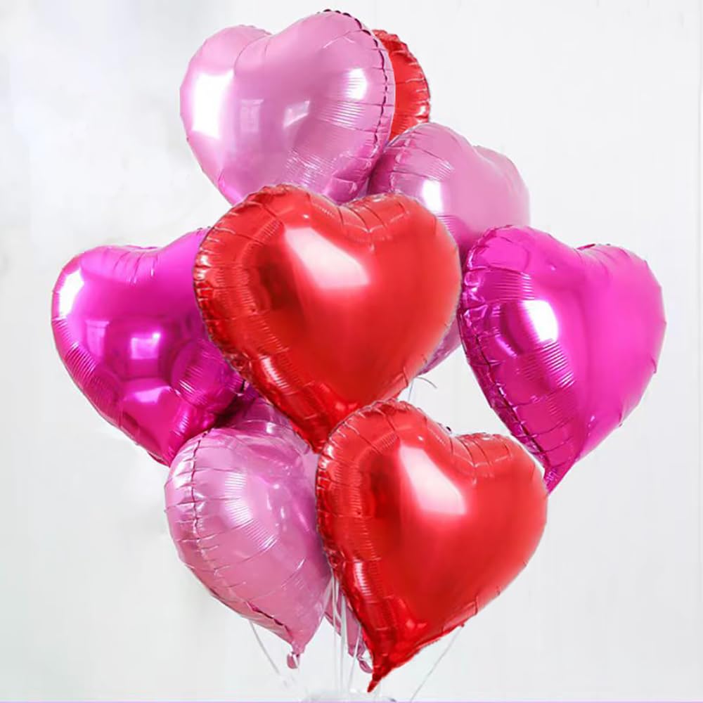 Valentines Day Balloons 30pcs Red and Pink Heart Balloons 18 inch Red Hot Pink and Light Pink Foil Mylar Balloons for Birthday Wedding Engagement