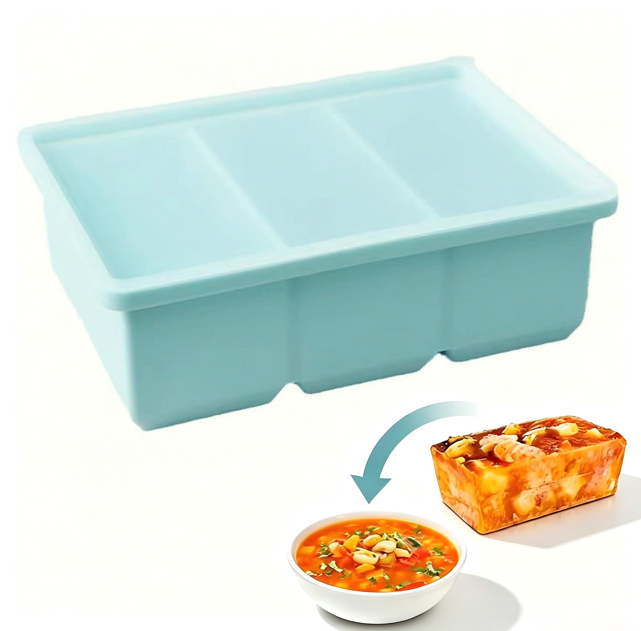 Xnqelerate Silicone Freezer Container with Lid, Soup Freezing Container, Soup Freezer Ice Cube Tray for Soup, Broth, Sauce