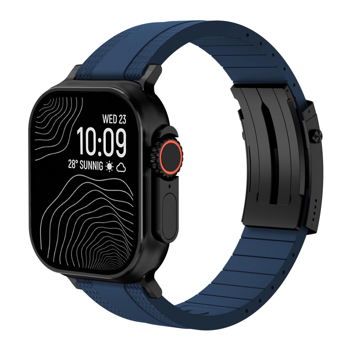 Ocean Luxe Band For Apple Watch Ultra 2 Bands for Men 49mm 46mm 45mm 44mm, Rubber Rugged Silicone Strap with Metal Connector for iWatch Series 10 9 8