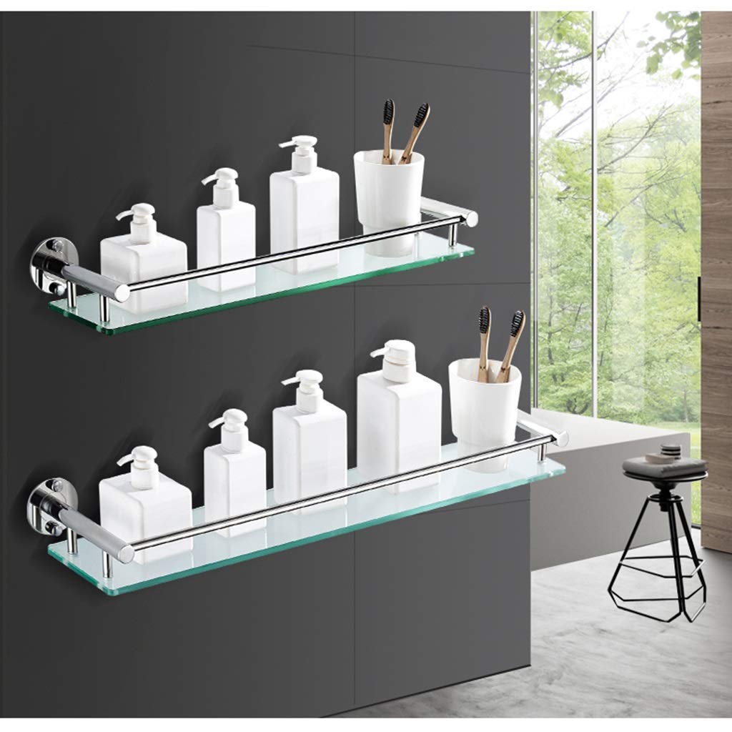 Estantería de acero inoxidable para baño, estante de cristal templado de 8 mm, rectangular, montado en la pared, cesta de almacenamiento para ducha