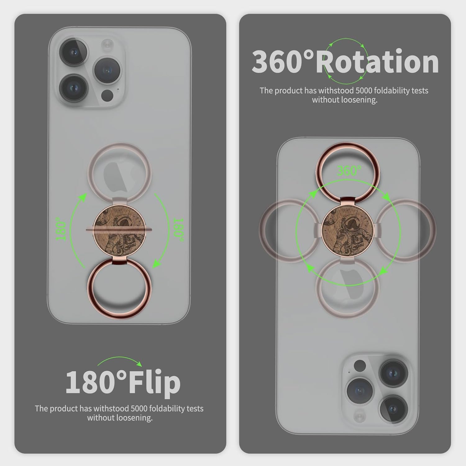 Carveit Wooden Phone Ring Holder Finger Stand Metal Grip Phone Kickstand Compatible with S24 Ultra S23 iPhone 16 Pro Max 13 14 15 Pixel 9-Redwood+Walnut+Cherry/Rose Gold/Cosmic Wanderer [3 Pack]