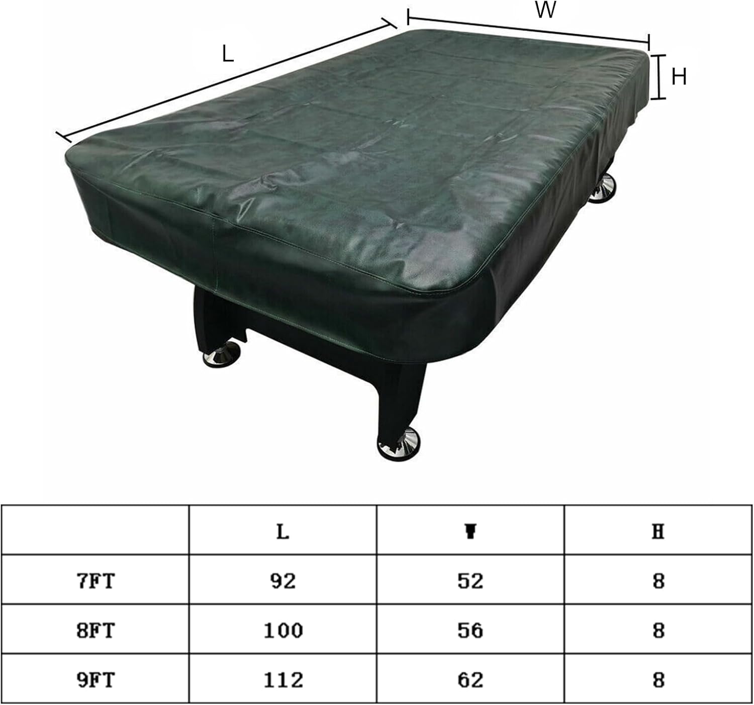 Heavy Duty Leatherette Billiard Pool Table Cover, 7ft Leatherette Fitted Billiard Covers, Waterproof Indoor/Outdoor Pool Table Accessories, Billiards Accessories for Protecting Felt, Green
