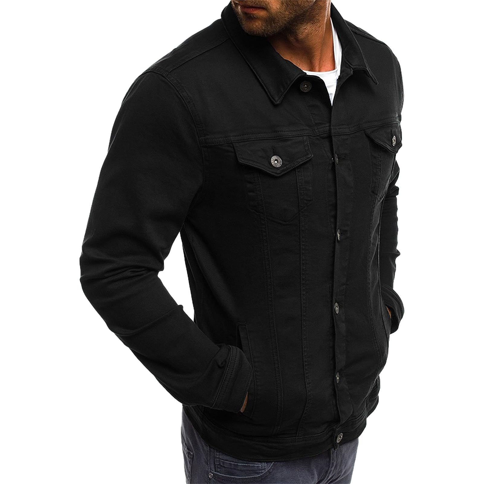 amropi Veste en Jean pour Hommes Blouson en Denim Jacket avec Boutons et Poches
