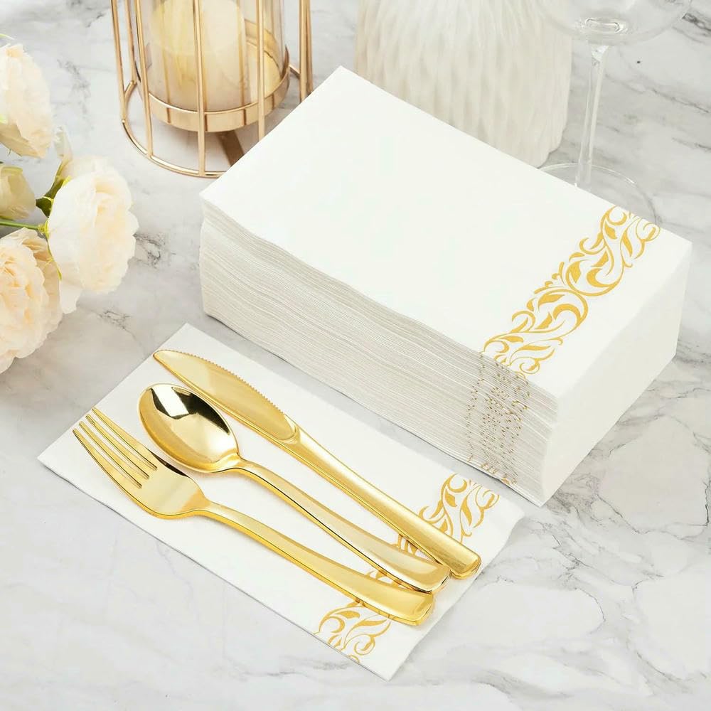 JJDFW 25/50 tovaglioli eleganti tovaglioli di carta velina vintage bianco festa matrimonio morbido tovagliolo cena