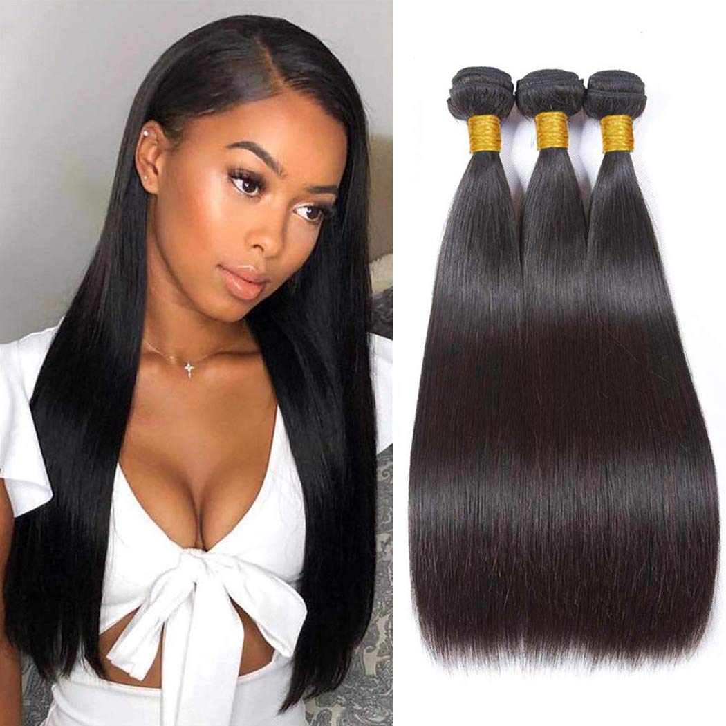 Brazilian Hair 3 Bundles 8A Virgin Unprocessed Straight Human Hair 16 18 20 inch 300g Straight Virgin Hair Weave Bundles Natural Color (16 18 20)