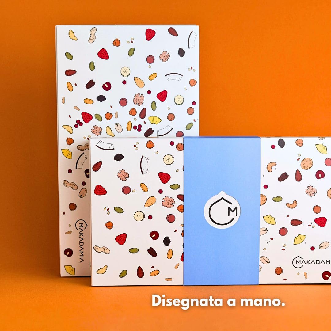 Makadamia - Aperitivo BOX 750 g - Pistacchi Tostati, Arachidi Tostate, Anacardi Tostati, Noci Pecan Tostate e Mandorle alla Paprika.