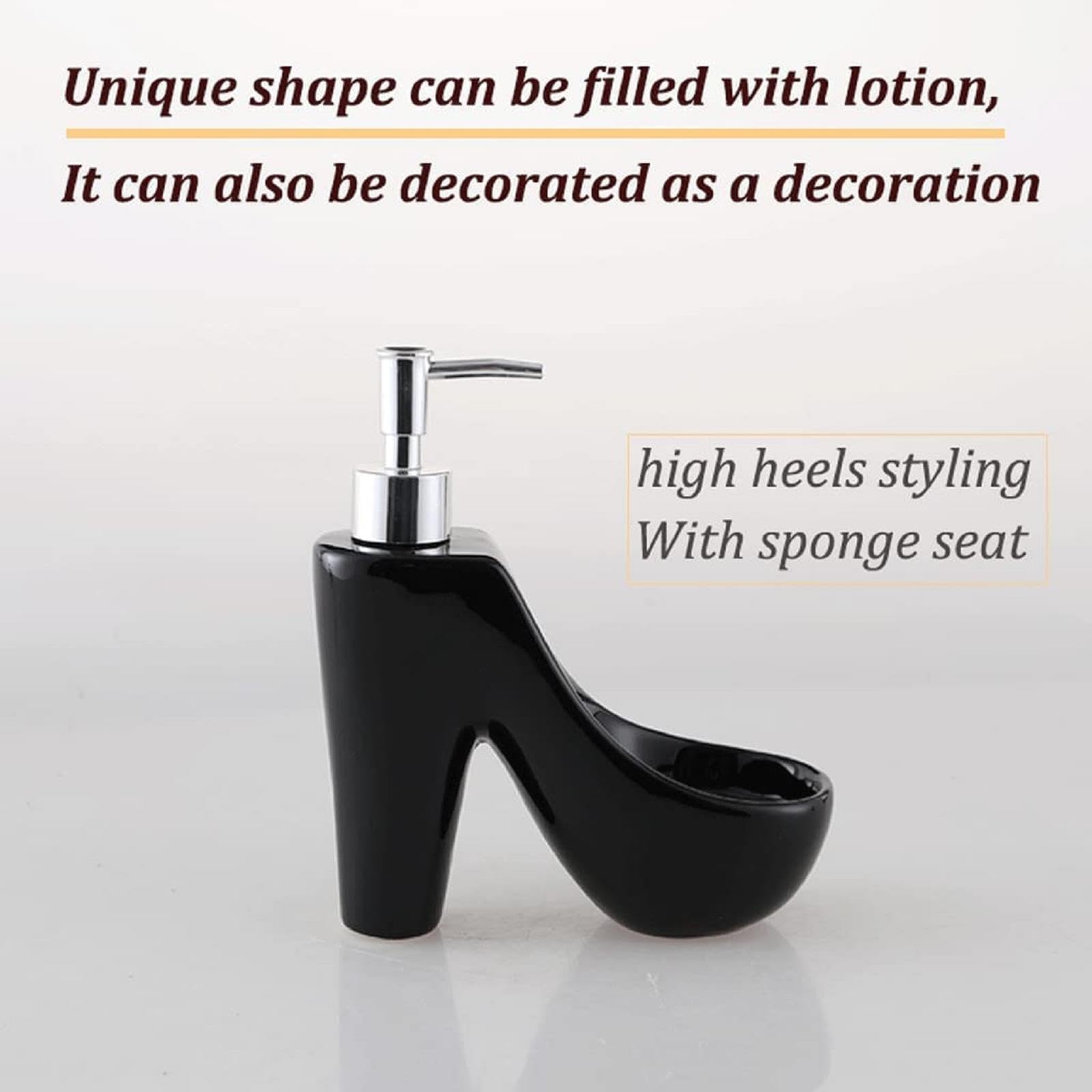 Keramik-Seifenspender mit Pumpe, 385 ml, in Form von High Heels, moderner Seifenspender für Bad, Küche und Badezimmer, Schwarz