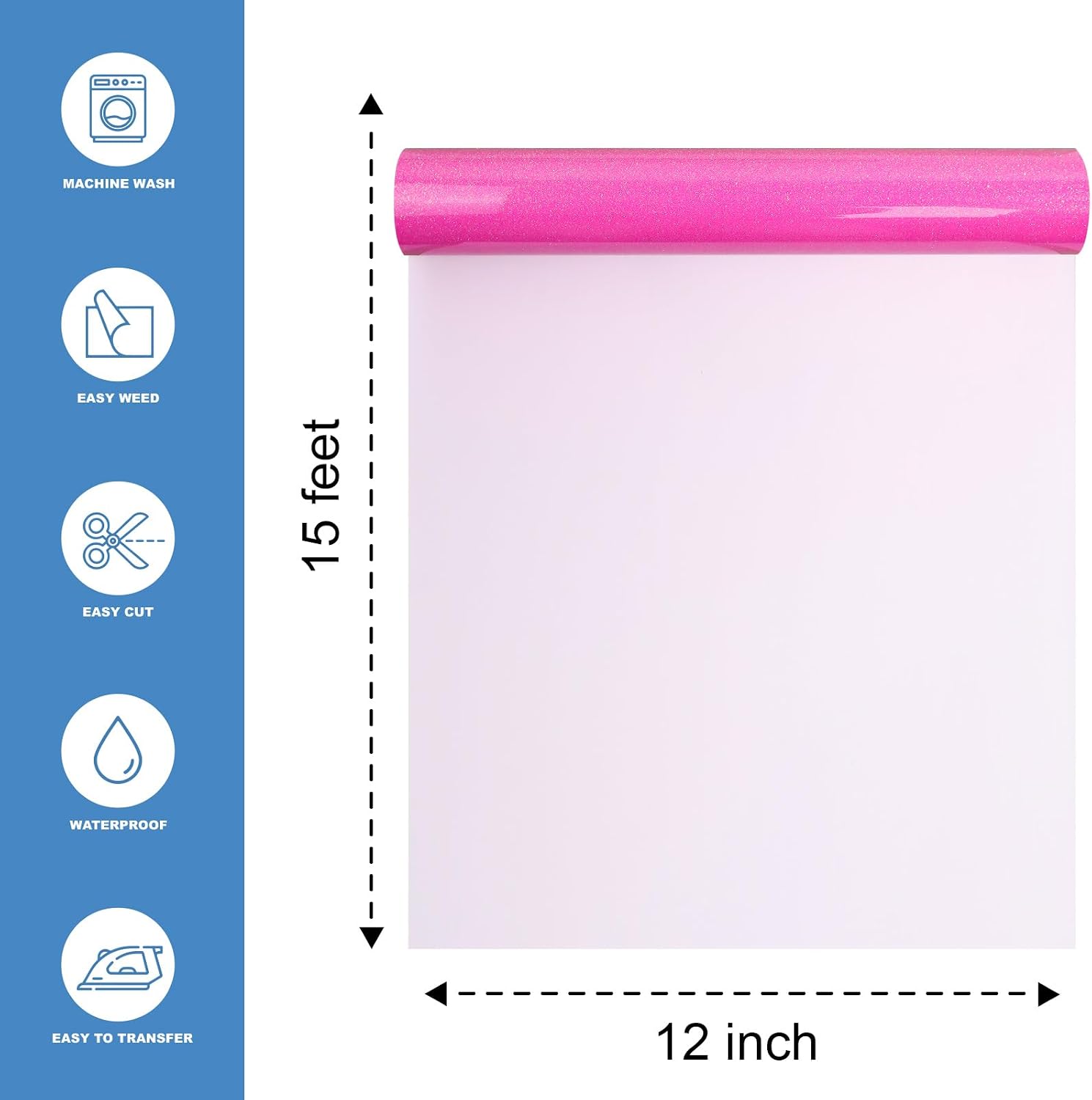 Neon Pink Glitter Heat Transfer Vinyl 12" x 15 ft HTV for Shirts, Glitter HTV for All Cutter Machine - Easy to Cut & Weed for Heat Vinyl Design (Neon Pink)