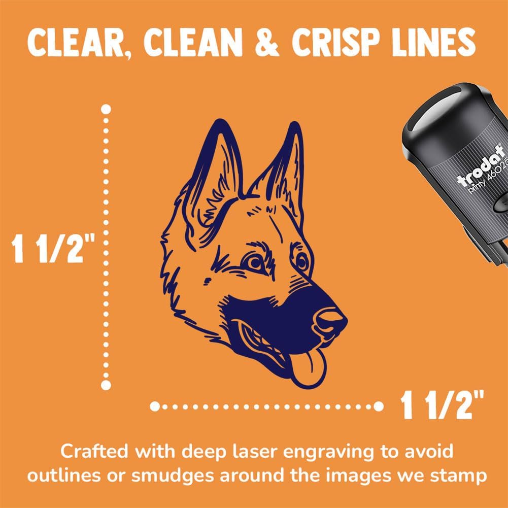 German Shepherd Dog Head Self-Inking Rubber Stamp Ink Stamper for Stamping Crafting Planners - 1-1/2 Inch Large - Blue Ink