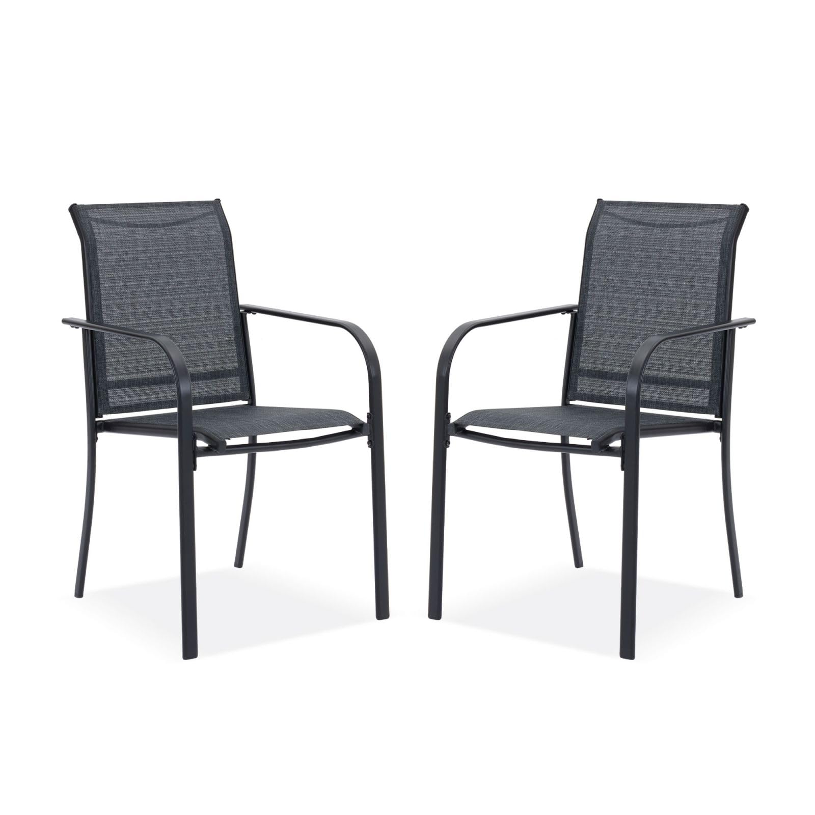 DIFY Patio Chairs Set of 2, Stackable Textilene Outdoor Dining Chairs with Metal Frame, All Weather Outdoor Chairs Set for Backyard Garden Deck Poolside, Dark Grey