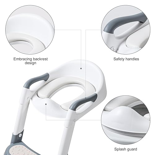 Miniatura 3 de Asiento de entrenamiento para ir al baño con escalera para niños pequeños, inodoro plegable para entrenamiento de orinal para niños, cojín suave y