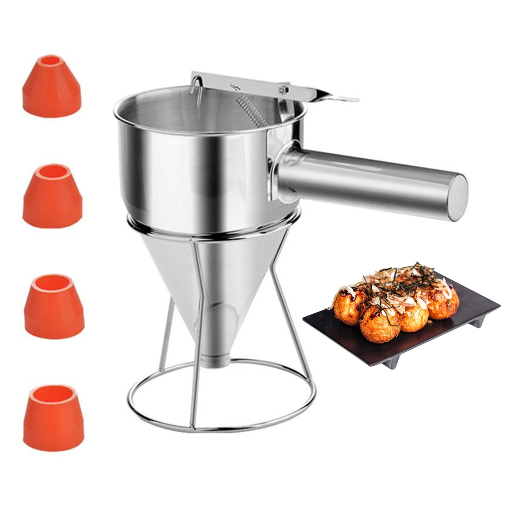 Dispensador de masa para panqueques de 20 oz con soporte de acero inoxidable 4 boquillas