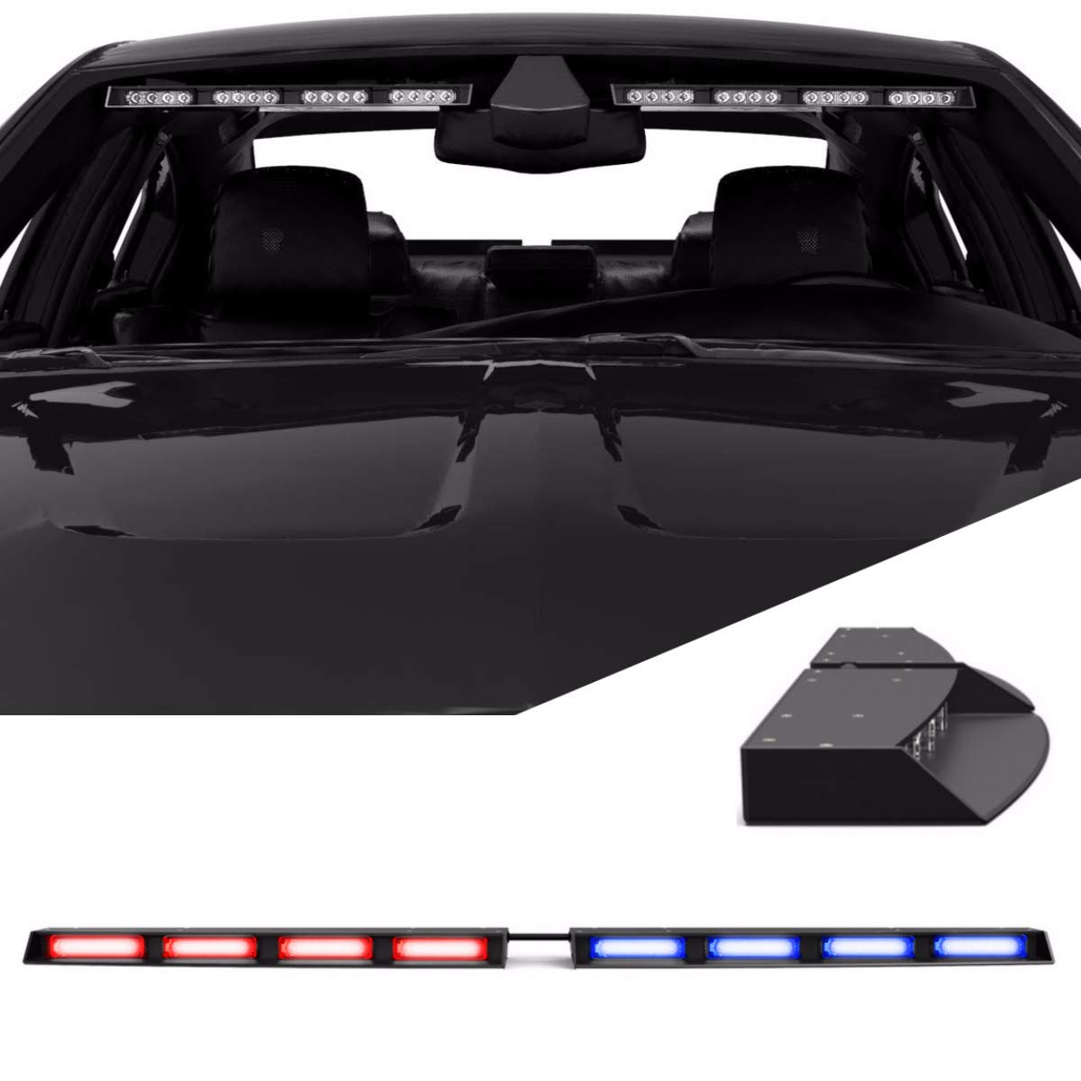 SpeedTech Lights Raptor-X TIR Upper Windshield Interior Split LED Strobe Visor Light Bar Emergency Lights for Vehicles and Police with Cigarette Lighter Plug Controller - Red/Blue