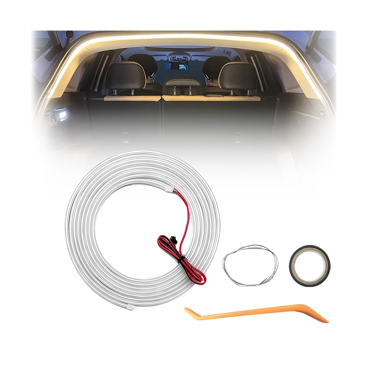 Czerio Dynamic Flowing Car Trunk Light Strip, Kofferraum Beleuchtung Led Band, Automatischer Sensor Tail Box Light Strip, Kofferraum Lichtstreifen Lichtleiste (Warme, 2m Dynamischeslicht)