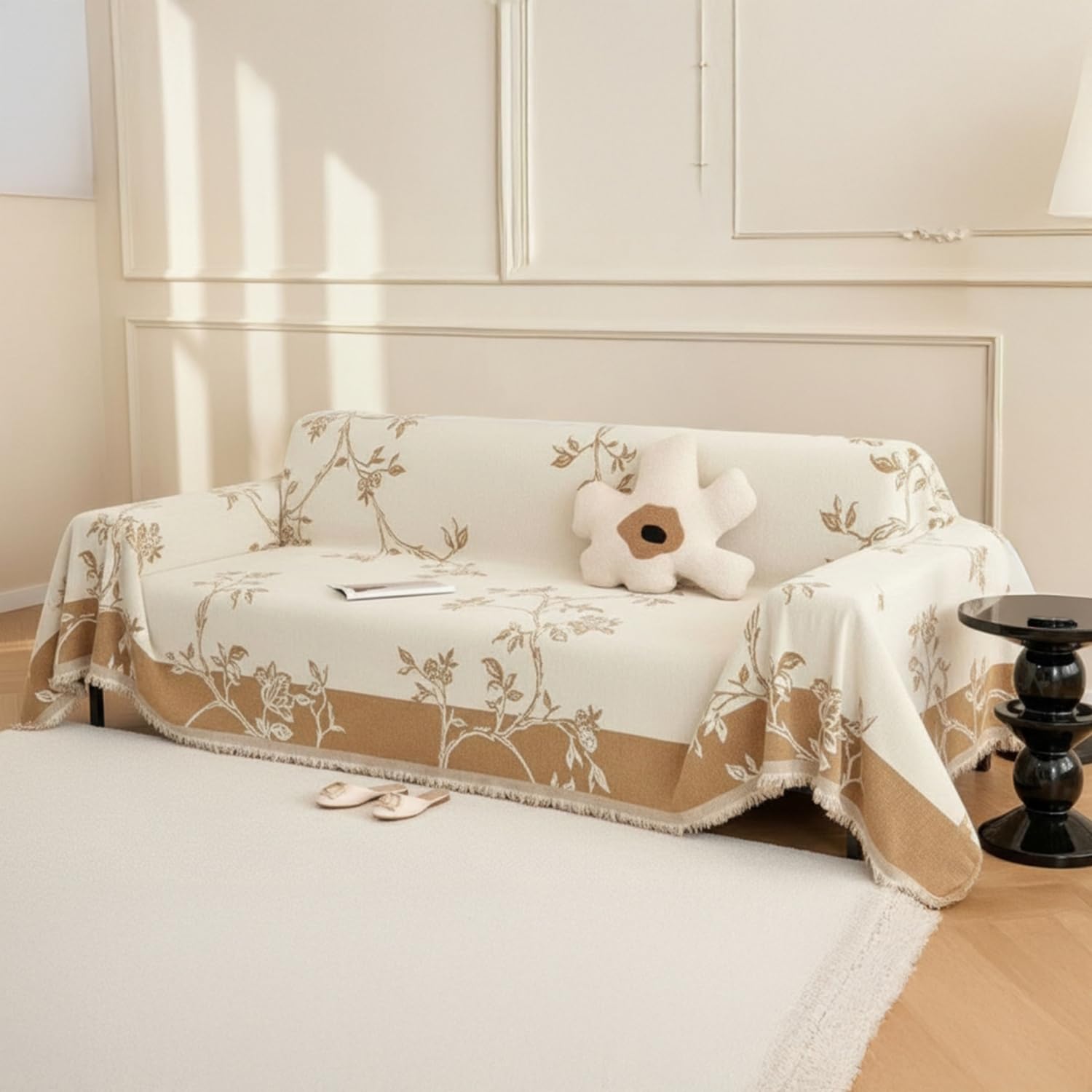 Black Chenille Sofa Cover - Reversible & Anti-Slip -28