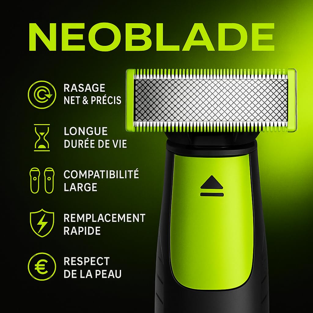 Lames de Remplacement OneBlade Compatible – NeoBlade® – Pack de 3 – Acier Inoxydable Haute Précision | Rasage Doux & Longue Durée