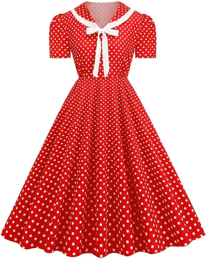 Women Notch Lapel Vintage V-Neck Cocktail Swing Dress 50s 60s Button up 1950s Rockabilly Prom Midi Evening Dress with Pockets