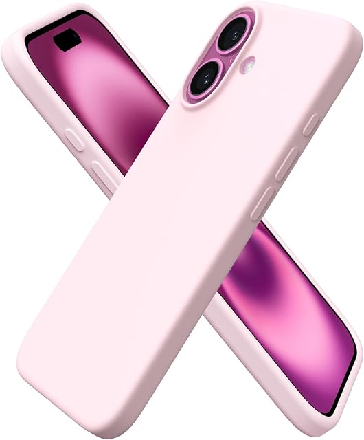 ORNARTO Compatible with iPhone 16 Case 6.1",Liquid Silicone 3 Layers Full Covered Soft Gel Rubber Phone Case,Shockproof Protective Cover 6.1 Inch with Anti-Scratch Microfiber Lining-Chalk Pink