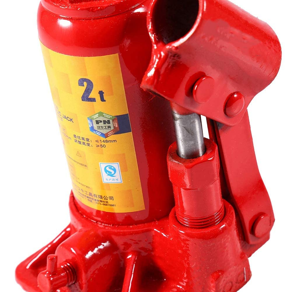 Cric Idraulico a Bottiglia 2T, Sollevamento Verticale, Base Allargata | Sollevatore a pistone in acciaio, per officina e manutenzione auto, fusione integrale rinforzata, vite regolabile antisc