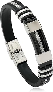 Pulsera de Moda con diseño de Serpiente y Cadena de Acero galvanizado en Color Europeo y Americano, Pulsera de Silicona y Acero de Titanio, Pulsera de Acero Inoxidable para Hombre - Negro galvanizado