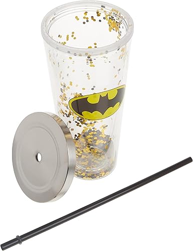 Miniatura 3 de Spoontiques Taza de purpurina con logotipo de Batman con pajita, 20 onzas