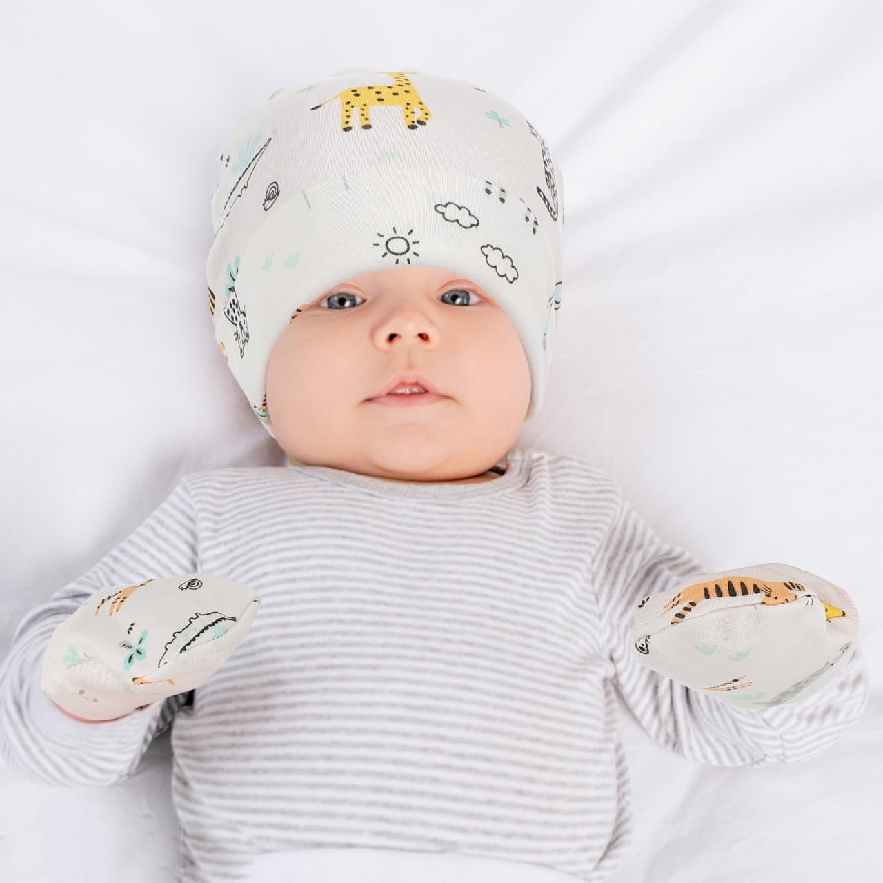 POPETPOP Ensemble Bébé 3 Pièces Anti-Griffure Et Couvre-Pieds Respirants Avec Chapeau Confortable Pour Nouveau-Né Protection Douce Et Chaleur Hivernale